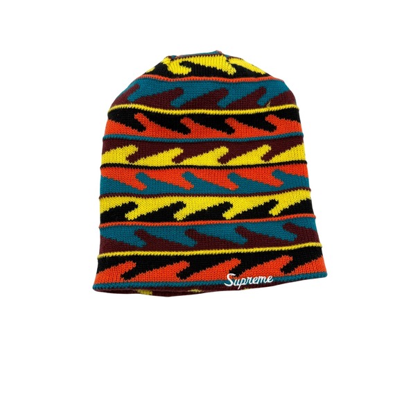 Supreme Wave Pattern Beanie Multi Color Knit Script Logo Winter Hat Mens OS - Picture 2 of 6